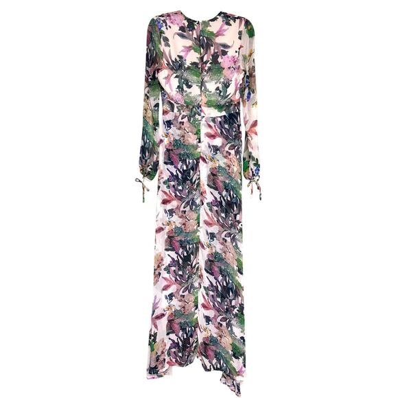 LUXXEL Floral Tropical Vacation Print V Neck Lightweight Flowy Maxi Dress Size M - Picture 2 of 11